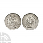 Germany - Selz - Abbot Pfennig. 12th century A.D. Obv: abbot facing holding crozier and sceptre. Rev: facade of abbey. See Nessel. 0.94 grams. Propert...