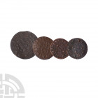 17th Century - Halfpennies and Farthings Group [4]. 17th century A.D. Group comprising: halfpennies (2) and farthings (2), including Cripplegate, Soha...