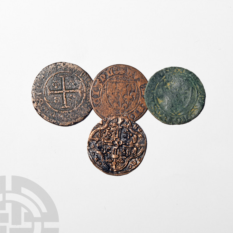 France - Arms Jetons [4]. 16th century A.D. Obvs: arms. Revs: cross 13.56 grams....