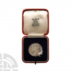 George V - 1935 - RM Cased Silver Jubilee Medal. Dated 1935 A.D. Small silver issue, matt finish. Obv: profile jugate busts with VI MAII MCMX MCMXXXV ...