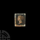 Victoria - 1840 - Used Penny Black. Issued 1840 A.D. An unplated example of the 'Penny Black' with good to narrow margins, just trimmed to right side;...