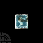 Victoria - 1841-1851 - Used 2d Blue. Issued 1841 A.D. A 'white lines added' issue 2d blue, with large and full margins including part of adjoining sta...