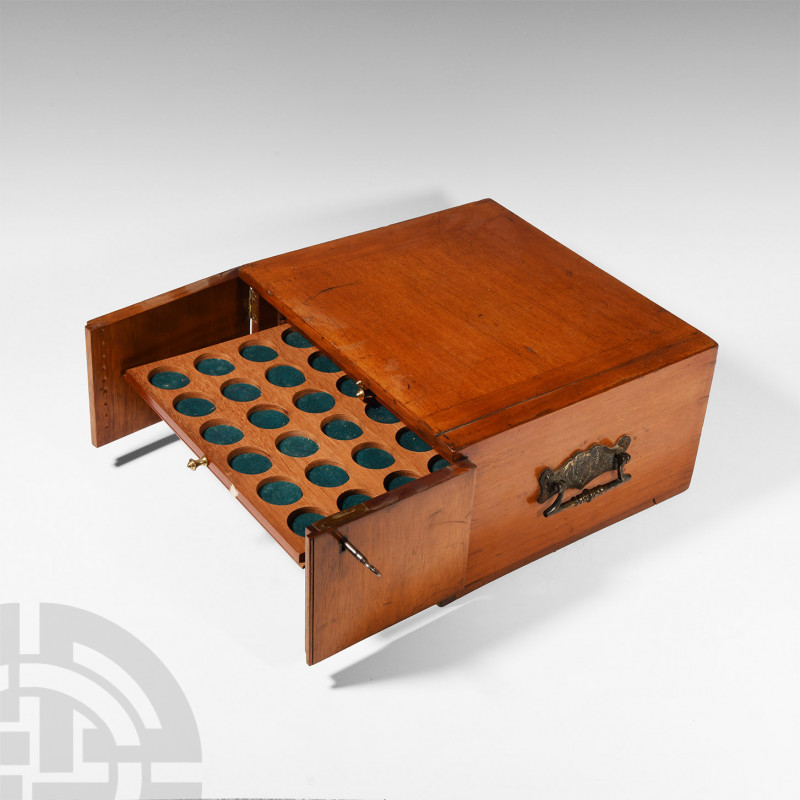 Vintage Mahogany Coin Cabinet. Early 20th century A.D. A good mahogany coin cabi...