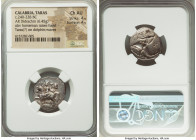 CALABRIA. Tarentum. Ca. 240-228 BC. AR stater or didrachm (21mm, 6.45 gm, 7h). NGC Choice AU 4/5 - 4/5. Xenocrates, magistrate. Armored warrior on hor...