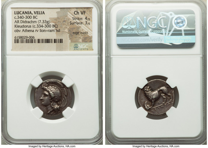 LUCANIA. Velia. Ca. 340-300 BC. AR didrachm (22mm, 7.33 gm, 11h). NGC Choice VF ...