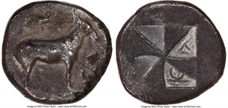 MACEDON. Mende. Ca. 510-480 BC. AR tetrobol (13mm, 2.63 gm). NGC Choice VF 5/5 -...