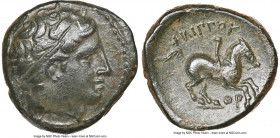 MACEDONIAN KINGDOM. Philip II (359-336 BC). AE unit (18mm, 7h). NGC Choice VF. Uncertain mint in Macedonia. Head of Apollo right, wearing taenia / ΦIΛ...