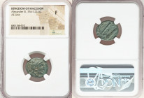 MACEDONIAN KINGDOM. Alexander III the Great (336-323 BC). AE unit (19mm, 4h). NGC Fine. Lifetime Macedonian issue. Head of Heracles right in lion-skin...