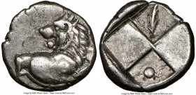 THRACE. Chersonesus. Ca. 4th century BC. AR hemidrachm (13mm). NGC XF. Forepart of lion right, head reverted / Quadripartite incuse square, palm branc...
