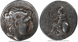 THRACIAN KINGDOM. Lysimachus (305-281 BC). AR tetradrachm (29mm, 11h). NGC Fine. Magnesia, ca. 297/9-282/1 BC. Diademed head of deified Alexander III ...