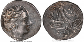 EUBOEA. Histiaea. Ca. 3rd-2nd centuries BC. AR tetrobol (15mm, 11h). NGC Choice AU. Head of nymph right, wearing vine-leaf crown, earring and necklace...