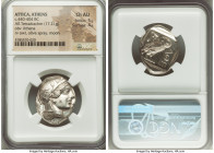 ATTICA. Athens. Ca. 440-404 BC. AR tetradrachm (27mm, 17.21 gm, 7h). NGC Choice AU 5/5 - 4/5. Mid-mass coinage issue. Head of Athena right, wearing ea...