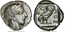 ATTICA. Athens. Ca. 440-404 BC. AR tetradrachm (24mm, 17.17 gm, 3h). NGC Choice AU 5/5 - 4/5. Mid-mass coinage issue. Head of Athena right, wearing ea...