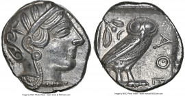 ATTICA. Athens. Ca. 440-404 BC. AR tetradrachm (24mm, 17.15 gm, 8h). NGC Choice AU 5/5 - 4/5. Mid-mass coinage issue. Head of Athena right, wearing ea...
