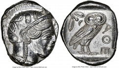 ATTICA. Athens. Ca. 440-404 BC. AR tetradrachm (25mm, 17.21 gm, 1h). NGC Choice AU 4/5 - 4/5. Mid-mass coinage issue. Head of Athena right, wearing ea...