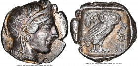 ATTICA. Athens. Ca. 440-404 BC. AR tetradrachm (25mm, 17.20 gm, 1h). NGC AU 5/5 - 5/5. Mid-mass coinage issue. Head of Athena right, wearing earring, ...