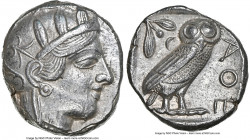 ATTICA. Athens. Ca. 440-404 BC. AR tetradrachm (24mm, 17.17 gm, 8h). NGC AU 5/5 - 4/5. Mid-mass coinage issue. Head of Athena right, wearing earring, ...