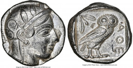 ATTICA. Athens. Ca. 440-404 BC. AR tetradrachm (23mm, 17.22 gm, 5h). NGC AU 5/5 - 3/5. Mid-mass coinage issue. Head of Athena right, wearing earring, ...