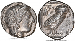 ATTICA. Athens. Ca. 440-404 BC. AR tetradrachm (24mm, 17.15 gm, 8h). NGC AU 5/5 - 3/5. Mid-mass coinage issue. Head of Athena right, wearing earring, ...