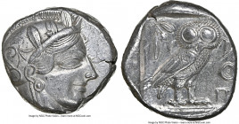 ATTICA. Athens. Ca. 440-404 BC. AR tetradrachm (24mm, 17.16 gm, 9h). NGC AU 4/5 - 4/5. Mid-mass coinage issue. Head of Athena right, wearing earring, ...