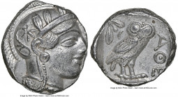 ATTICA. Athens. Ca. 440-404 BC. AR tetradrachm (24mm, 17.13 gm, 4h). NGC AU 4/5 - 4/5. Mid-mass coinage issue. Head of Athena right, wearing earring, ...