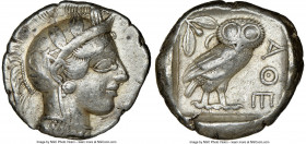 ATTICA. Athens. Ca. 440-404 BC. AR tetradrachm (25mm, 17.20 gm, 7h). NGC VF 5/5 - 3/5. Mid-mass coinage issue. Head of Athena right, wearing earring, ...