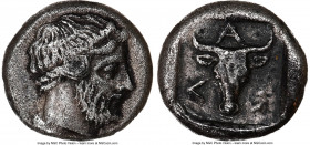 TROAS. Lamponeia. Ca. late 5th-4th century BC. AR hemidrachm (11mm, 12h). NGC XF, scratches. Bearded head of Dionysus to right, hair bound with taenia...