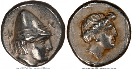 LESBOS. Mytilene. Ca. 377-326 BC. EL sixth-stater or hecte (11mm, 2.52 gm, 11h). NGC Choice XF 5/5 - 3/5. Head of young Cabeiros right, wearing wreath...