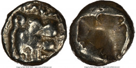 LYDIAN KINGDOM. Alyattes or Walwet (ca. 610-546 BC). EL 1/12 stater or hemihecte (8mm, 1.17 gm). NGC VF 5/5 - 3/5. Sardes mint. Head of roaring lion r...