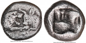 LYDIAN KINGDOM. Croesus (561-546 BC). AR hemihecte or 1/12 stater (8mm). NGC Choice VF. Persic standard, Sardes. Confronted foreparts of lion on left ...