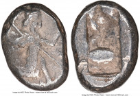 ACHAEMENID PERSIA. Darius I-Xerxes II (ca. 5th century BC). AR siglos (16mm). NGC Fine, scuffs. Persian king or hero, wearing cidaris and candys, drap...