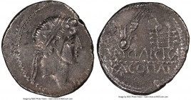 MAURITANIAN KINGDOM. Juba II, with Cleopatra Selene (25 BC-AD 24). AR denarius (18mm, 2.86 gm, 6h). NGC XF 4/5 - 2/5. Caesarea, ca. 20 BC - AD 24. REX...