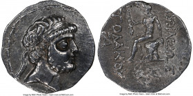 CHARACENE KINGDOM. Apodacus (ca. 110-103 BC). AR tetradrachm (30mm, 16.25 gm, 1h). NGC Choice XF 4/5 - 3/5, overstruck. Dated Seleucid Era 209 (104/3 ...