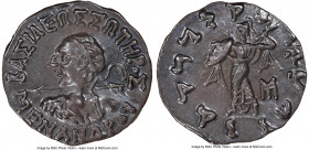 INDO-GREEK KINGDOMS. Bactria. Menander I Soter (ca. 155-130 BC). AR Indic drachm (17mm, 11h). NGC AU. Uncertain mint in the Paropamisadai or Gandhara....