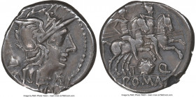 T. Quinctius Flamininus (ca. 126 BC). AR denarius (17mm, 3.87 gm, 2h). NGC Choice VF 5/5 - 2/5, edge scuffs. Rome. Head of Roma right, wearing winged ...
