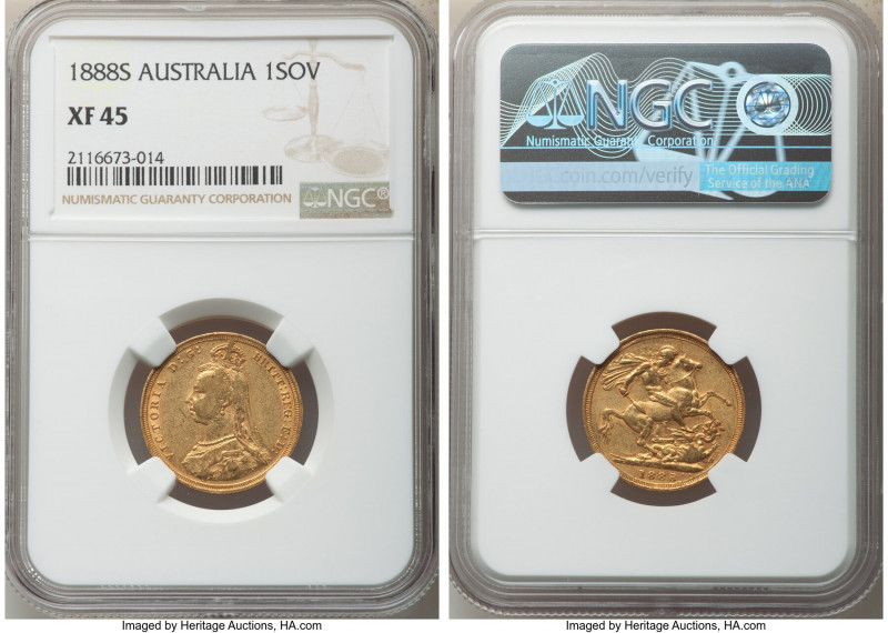 Victoria gold Sovereign 1888-S XF45 NGC, Sydney mint, KM10, S-3868A. AGW 0.2355 ...