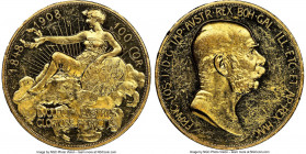 Franz Joseph I gold Proof "Lady in the Clouds" 100 Corona 1908 PR60 NGC, Kremnitz mint, KM2812, Fr-514. Struck for the 60th anniversary of Franz Josep...