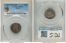 Republic Sol 1827 PTS-JM MS64 PCGS, Potosi mint, KM94. Deeply toned in multicolored hues, exceptional strike. First and most scarce year of three year...