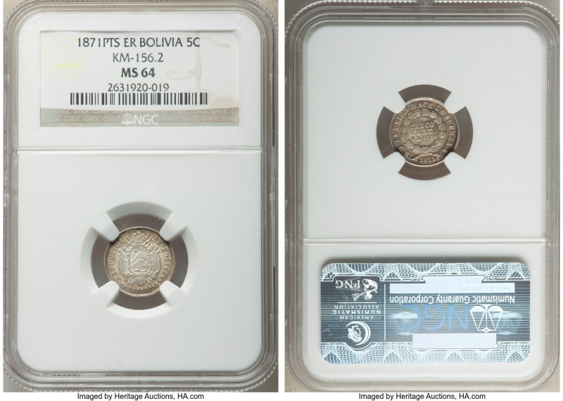 Republic 5 Centavos 1871 PTS-ER MS64 NGC, Potosi mint, KM156.2. 

HID09801242017...