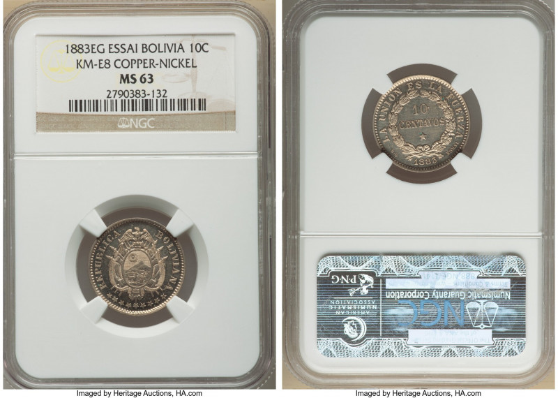 Republic copper-nickel Essai 10 Centavos 1883-EG MS63 NGC, Paris mint, KM-E8. Co...