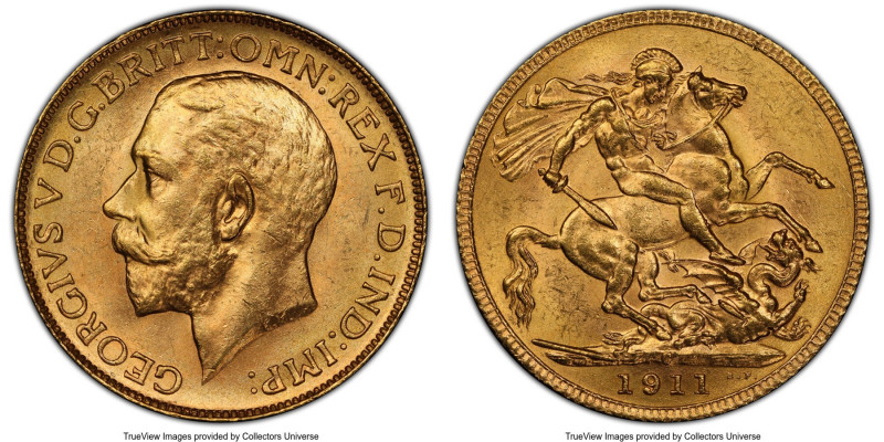 George V gold Sovereign 1911-C MS64 PCGS, Ottawa mint, KM20. AGW 0.2355 oz S-399...