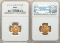 Frederick VIII gold 10 Kroner 1909 (h)-VBP MS64 NGC, Copenhagen mint, KM809. Two year type. AGW 0.1296 oz. 

HID09801242017

© 2022 Heritage Auctions ...