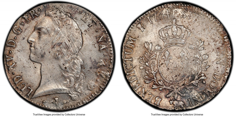 Louis XV Ecu 1764-(cow) MS62 PCGS, Pau mint, KM518. Mottled taupe-gray and charc...