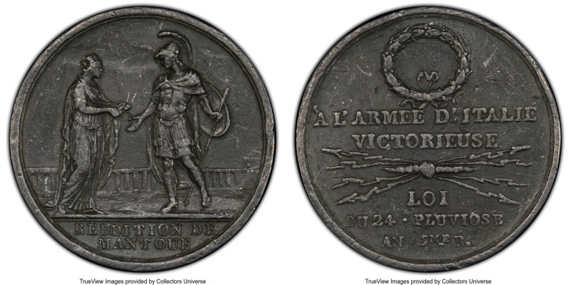 Republic white medal "Surrender of Mantua" Medal L'An 5 (1797) AU50 PCGS, Julius...