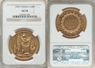 Republic gold 100 Francs 1905-A AU58 NGC, Paris mint, KM832, Gad-1137. Mintage: 10,000. AGW 0.9334 oz. 

HID09801242017

© 2022 Heritage Auctions | Al...
