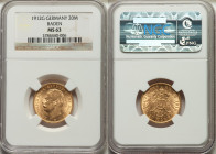Baden. Friedrich II gold 20 Mark 1912-G MS63 NGC, Karlsruhe mint, KM284. 

HID09801242017

© 2022 Heritage Auctions | All Rights Reserved
