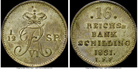 Schleswig-Holstein. Frederick VI of Denmark 16 Reichsbank Schilling 1831-IFF MS63 NGC, KM154a. Includes collector envelope. Ex. Eric P. Newman Collect...