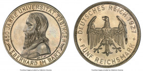 Weimar Republic Proof "Tübingen University" 5 Reichsmark 1927-F PR63 PCGS, Stuttgart mint, KM55, J-329. Sheathed in milky white tone. 

HID09801242017...