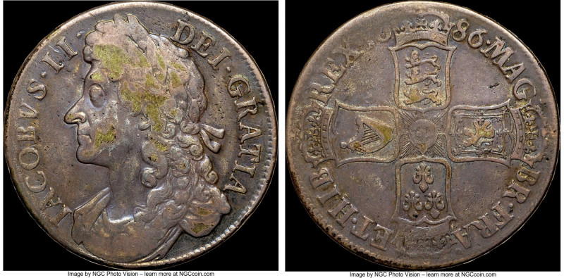 James II Crown 1686 VF25 NGC, KM457, Dav-3778, ESC-76. Ex. Eric P. Newman Collec...