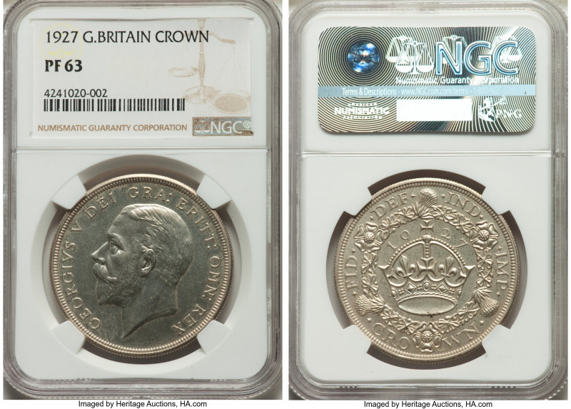 George V Proof Crown 1927 PR63 NGC, KM836, S-4036. First year of type. 

HID0980...